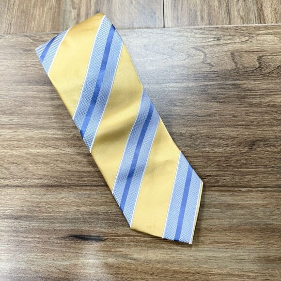 Donald J. Trump Signature Collection Yellow Blue Stripe Silk Handmade Tie Men - Picture 1 of 6